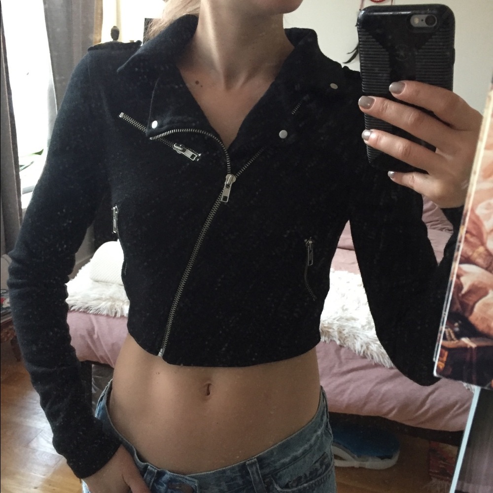 Cropped black “Moto” jacket